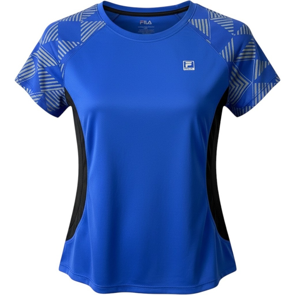 Fila Sport Running Shirt Womens Large Blue Short Sleeve Reflective Performance